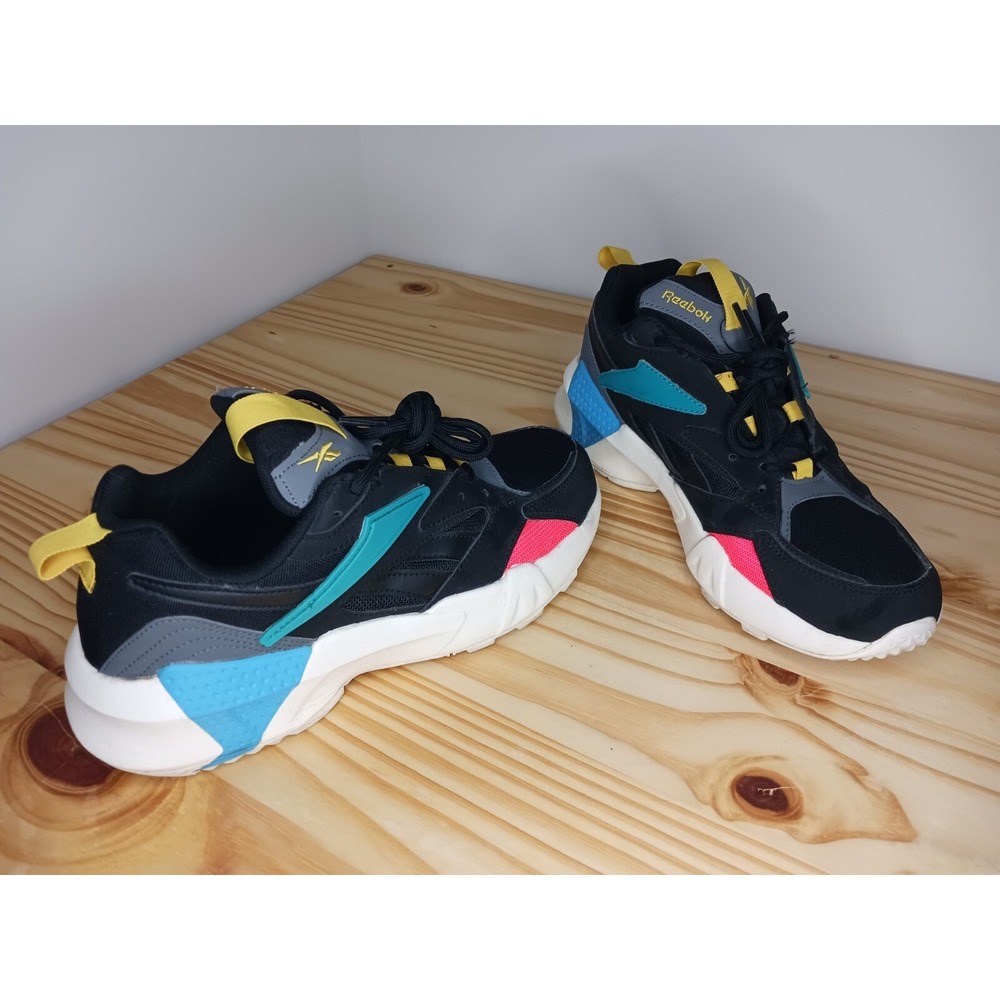 Y2K Reebok Women 9 Men 7.5 Bold Geometric Cyan Magenta Shoes Vintage 1980s 1990s